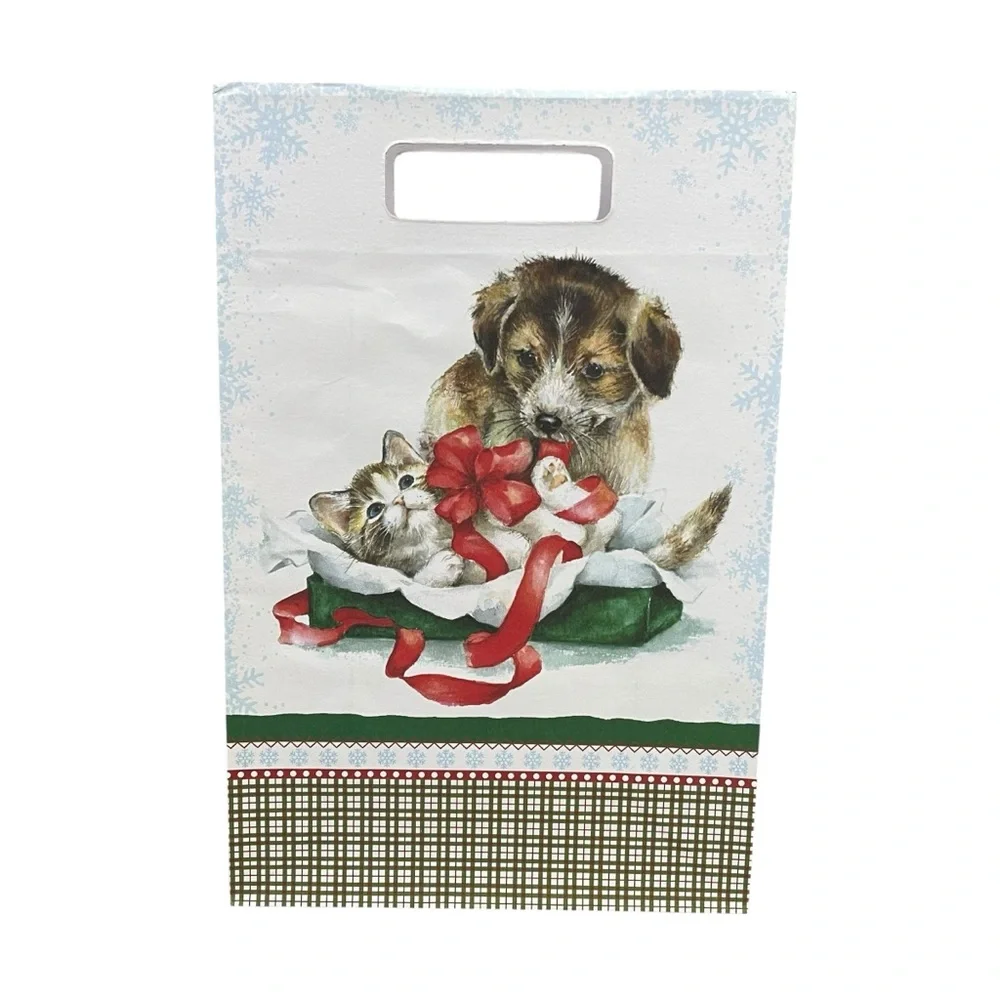 Assorted Small Holiday Themed Paper Gift Bags Animals Birds Santa Bundle of Six
